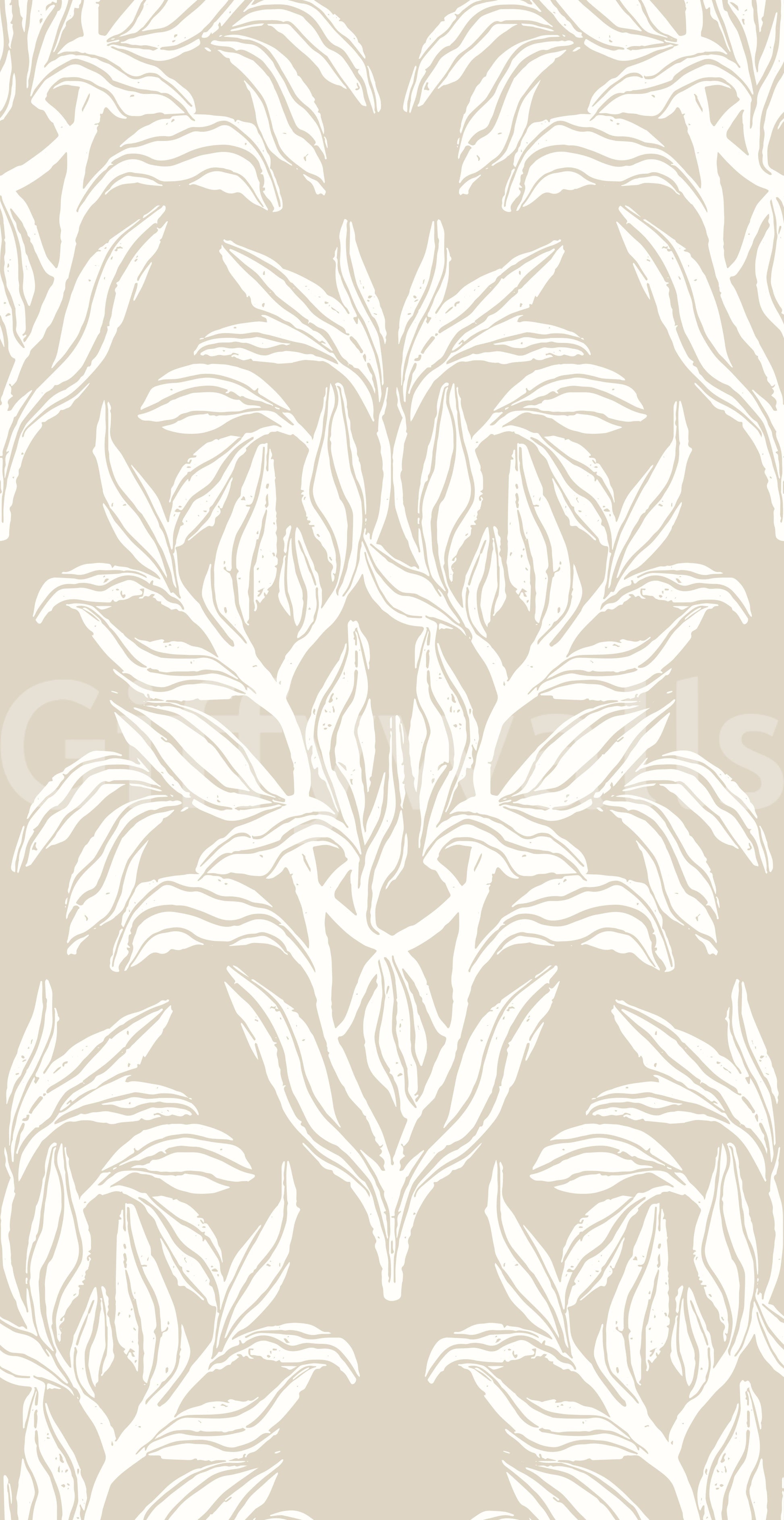 Organic Cream Leaf Motif Wallpaper⁠