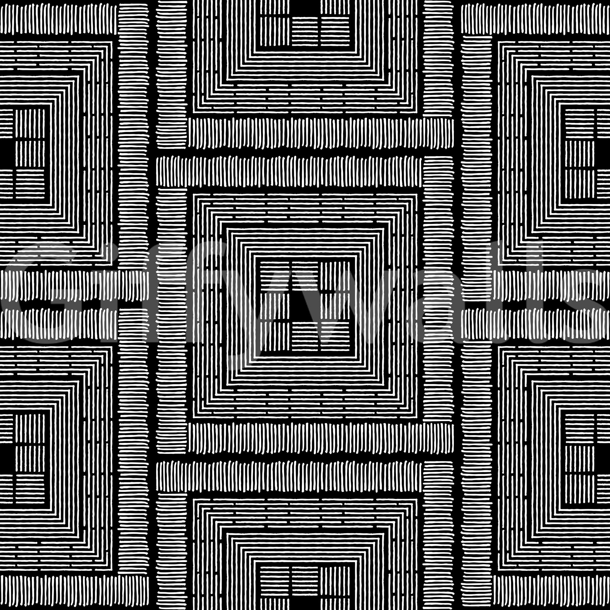 Abstract Hand-Drawn Linear Square Motif Wallpaper⁠
