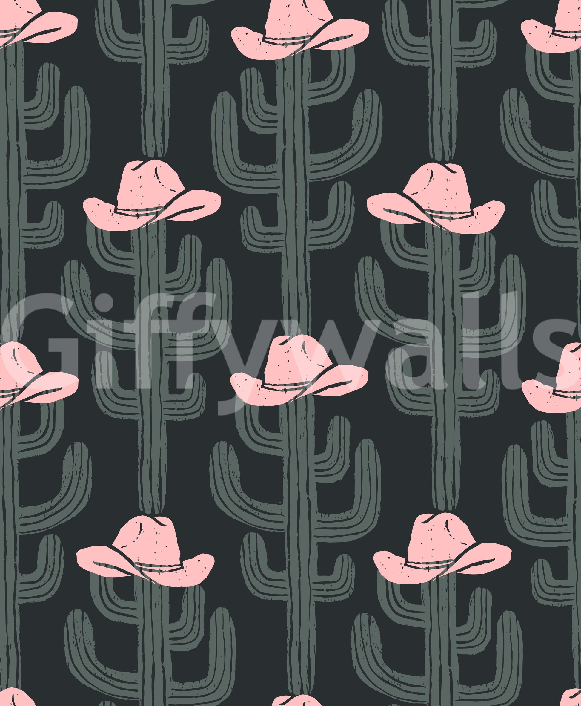 Western Cactus and Cowboy Hat Wallpaper⁠