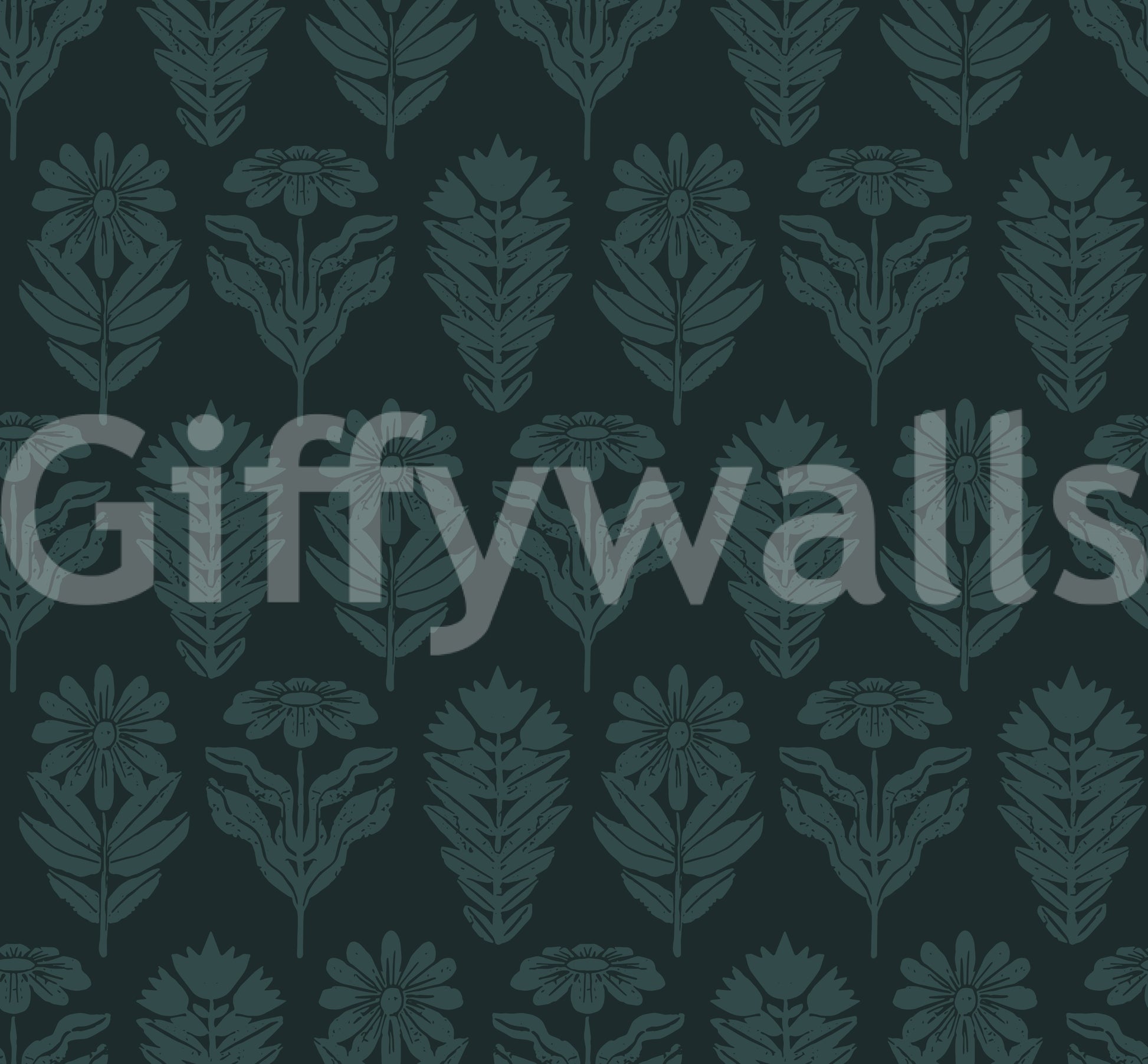 Midnight Botanical Block Print Wallpaper⁠