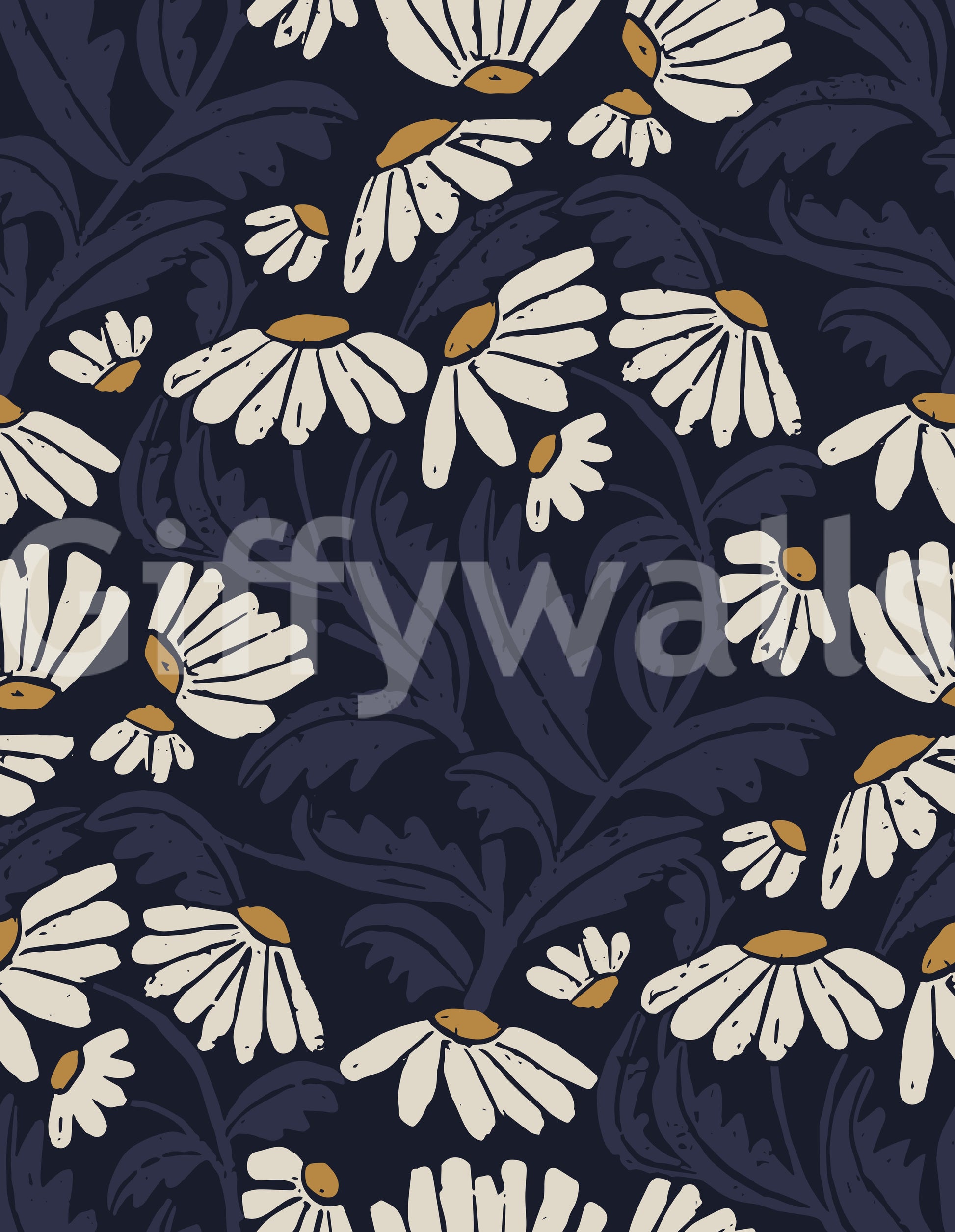 Midnight Daisy Folk Meadow Wallpaper⁠