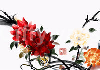 Zen Garden Peony Brushwork Mural Wall Mural