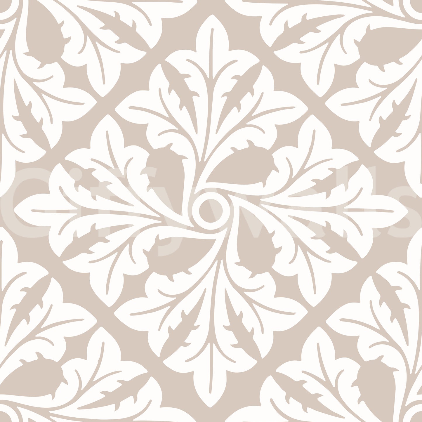 Beige Acanthus Leaf Damask Wallpaper⁠