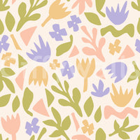 Pastel Botanical Folk Art Shapes Wallpaper⁠