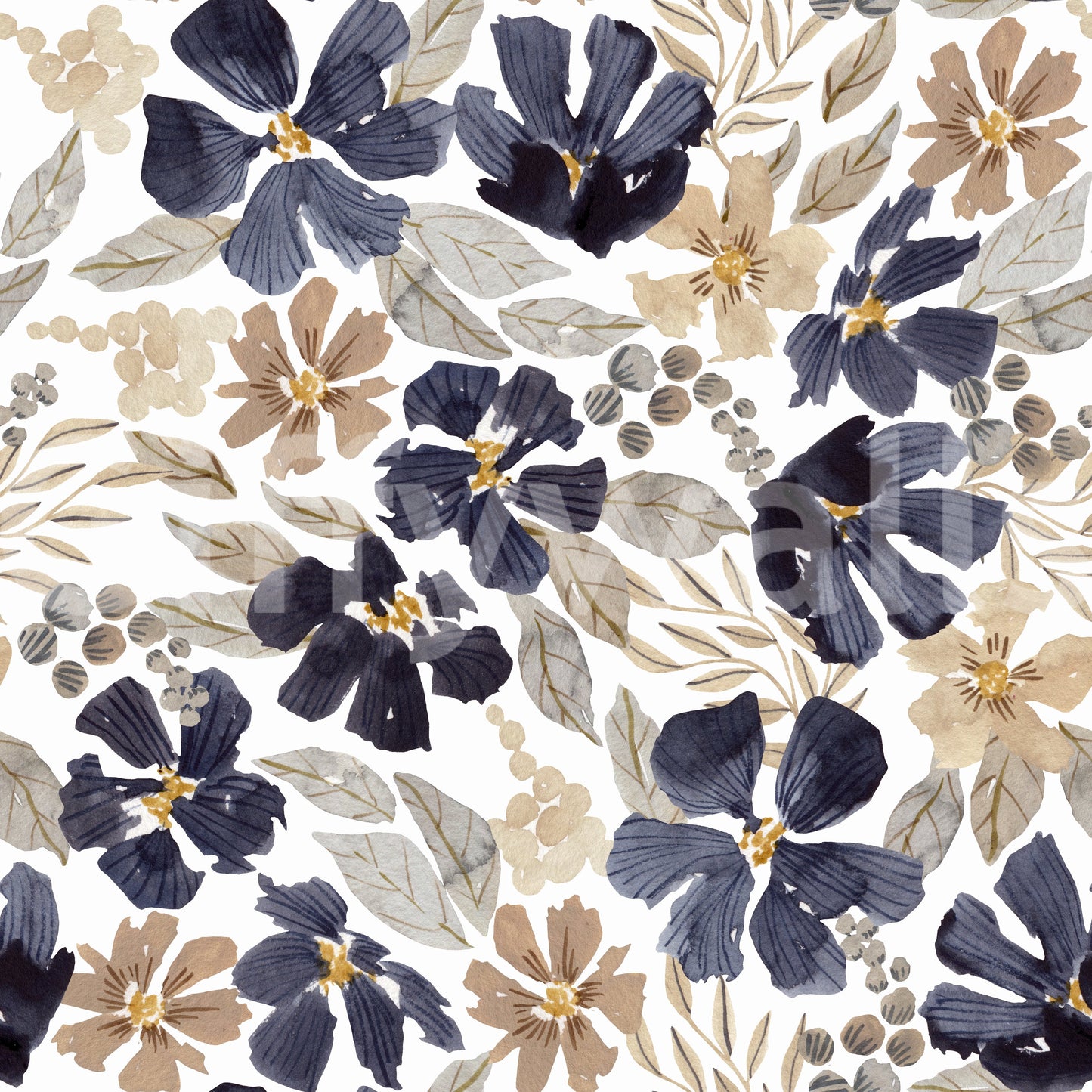 Indigo Garden Sketch Wallpaper⁠