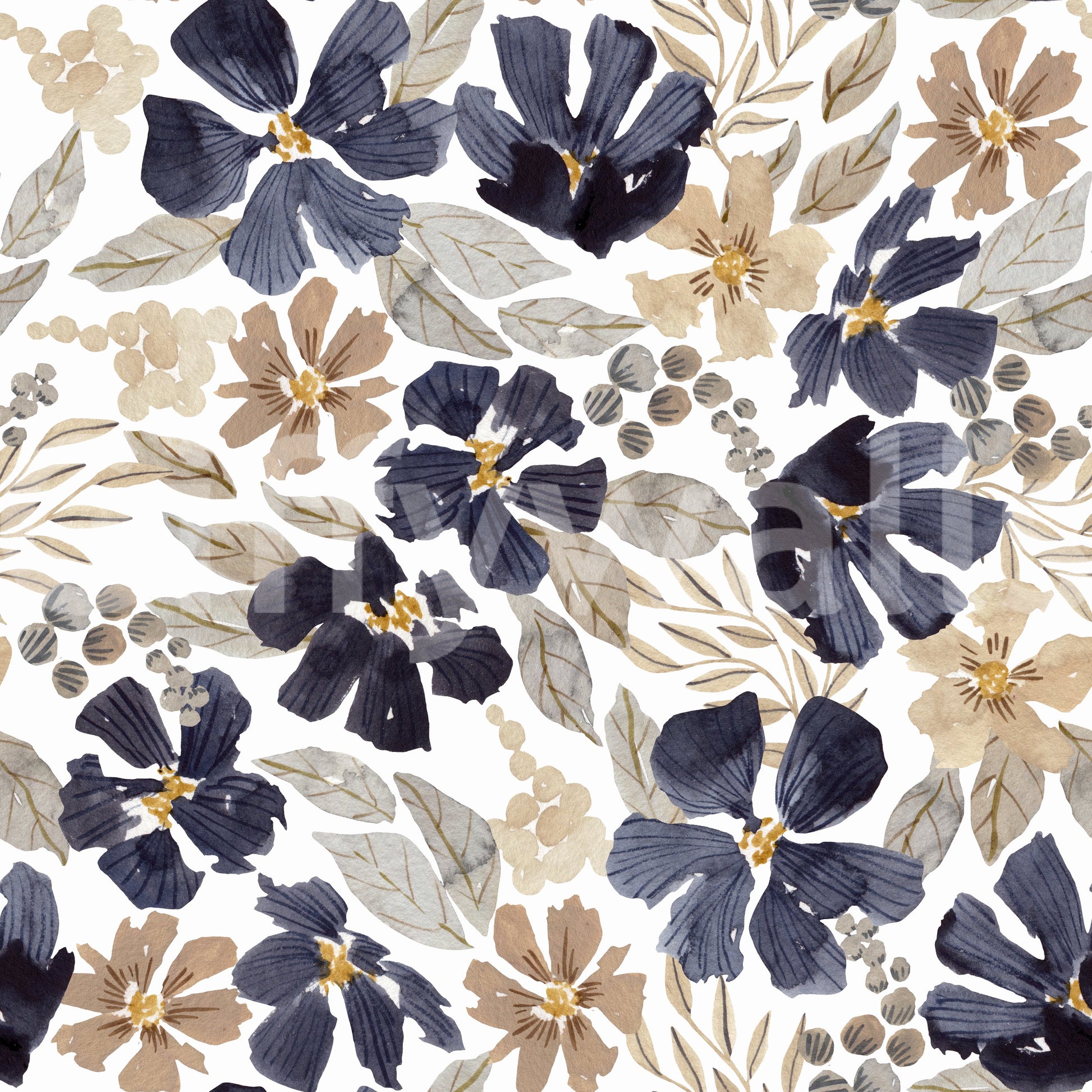 Indigo Garden Sketch Wallpaper⁠