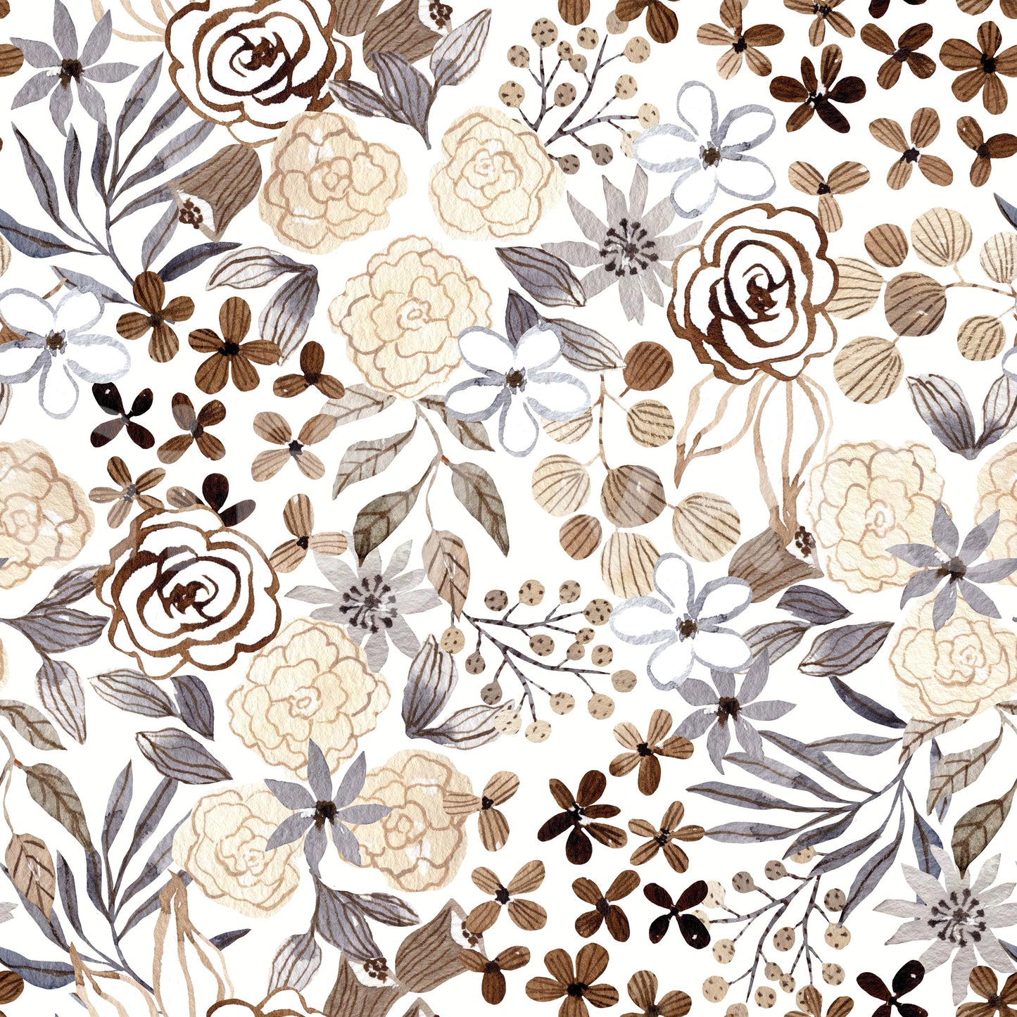 Rustic Sepia Floral Field Wallpaper⁠