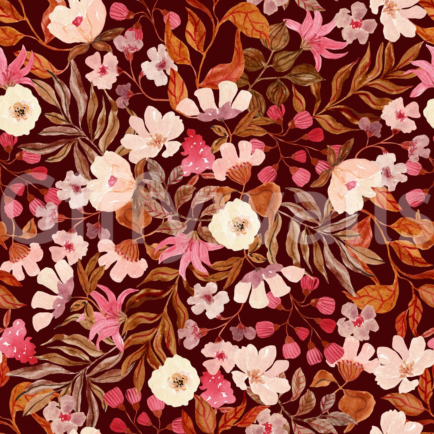 Autumn Garden Watercolor Blooms Wallpaper⁠