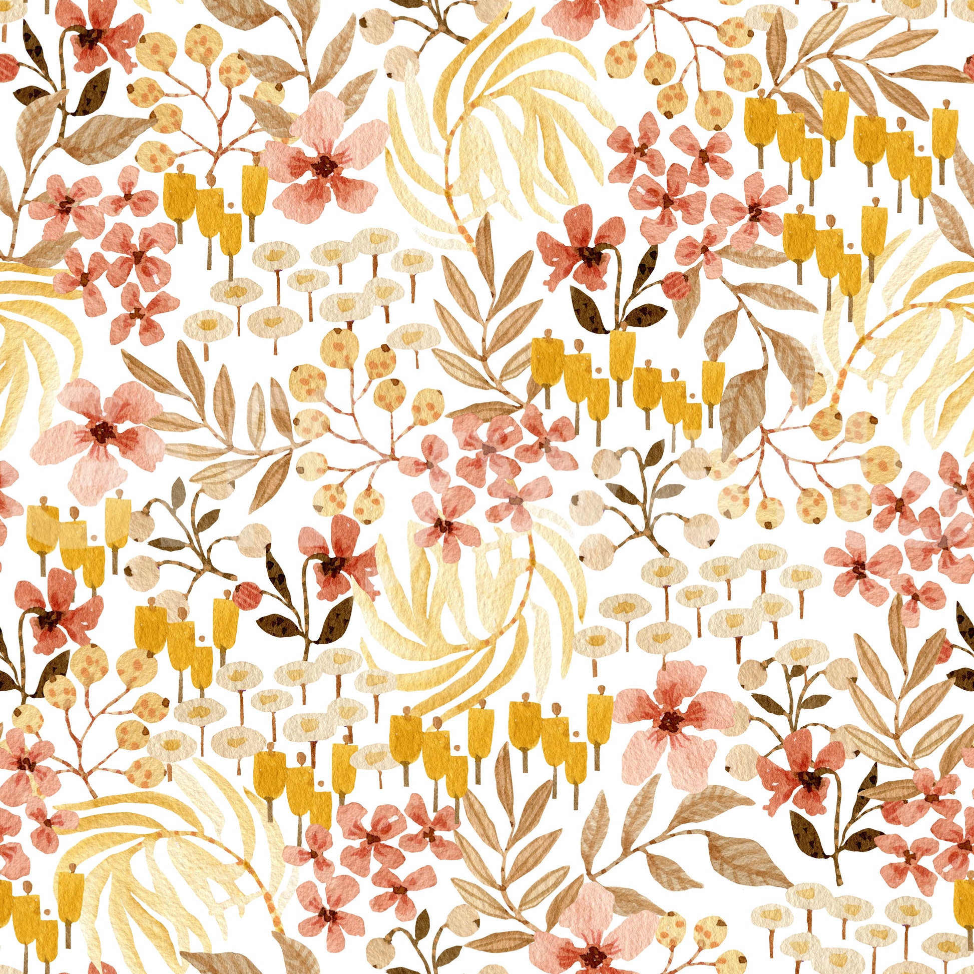 Rustic Earthy Flora Pattern Wallpaper⁠