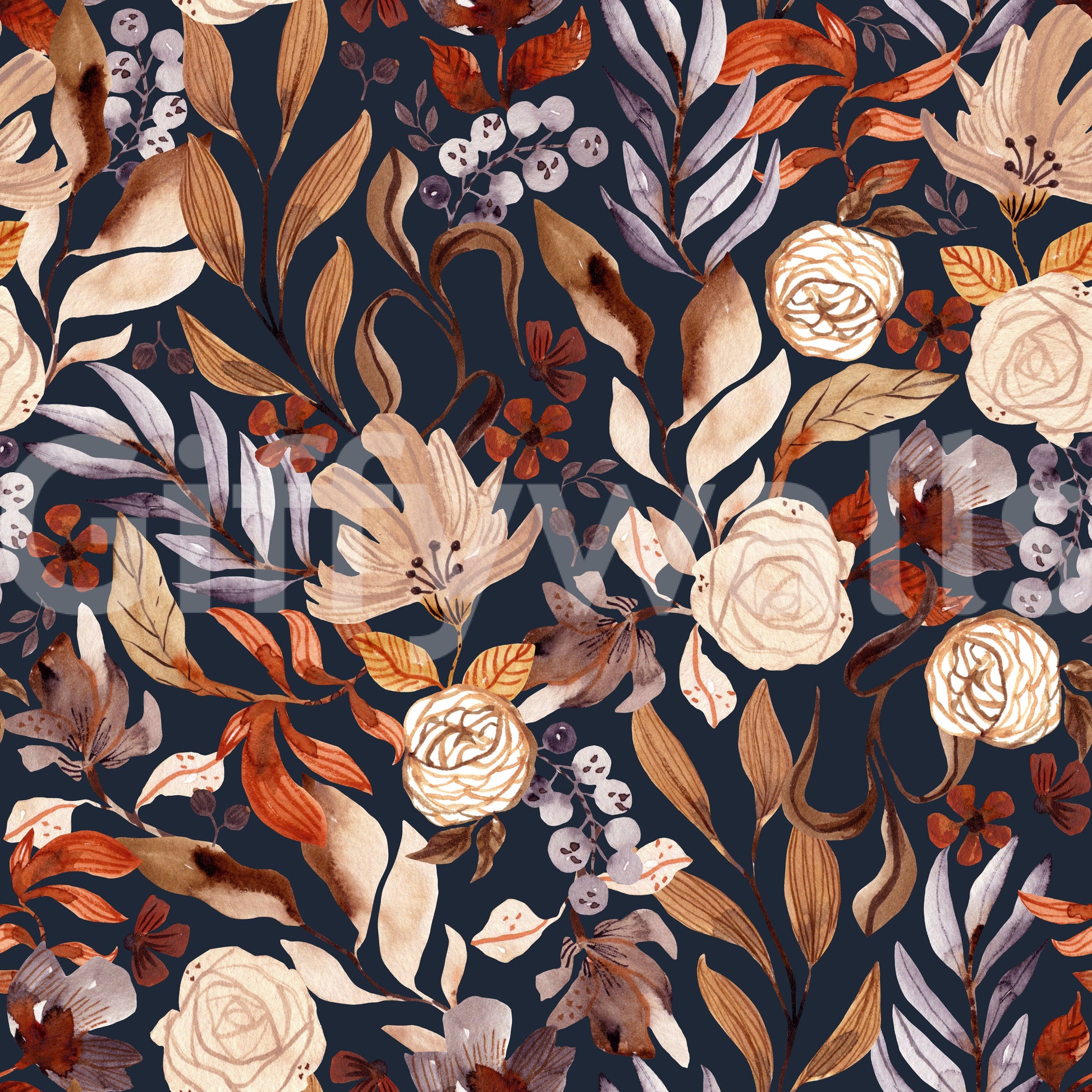 Autumn Botanical Twilight Blooms Wallpaper⁠