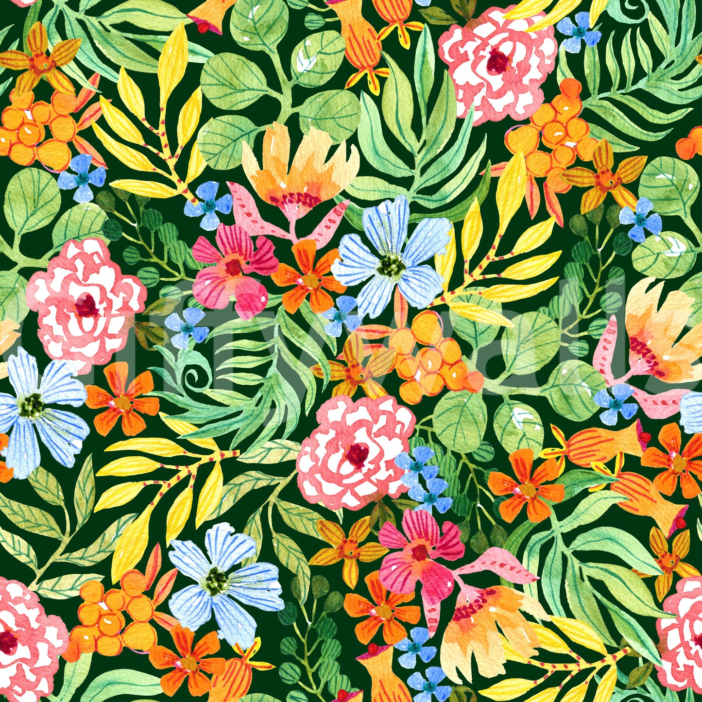 Vibrant Botanical Garden Illustration Wallpaper⁠