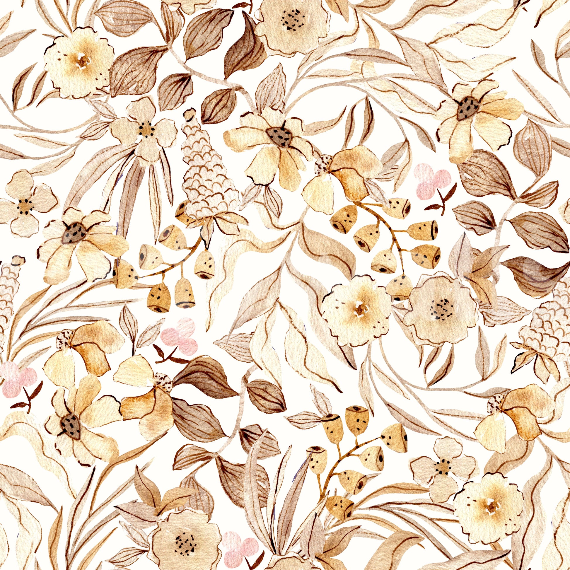 Rustic Earthy Botanical Meadow Wallpaper⁠