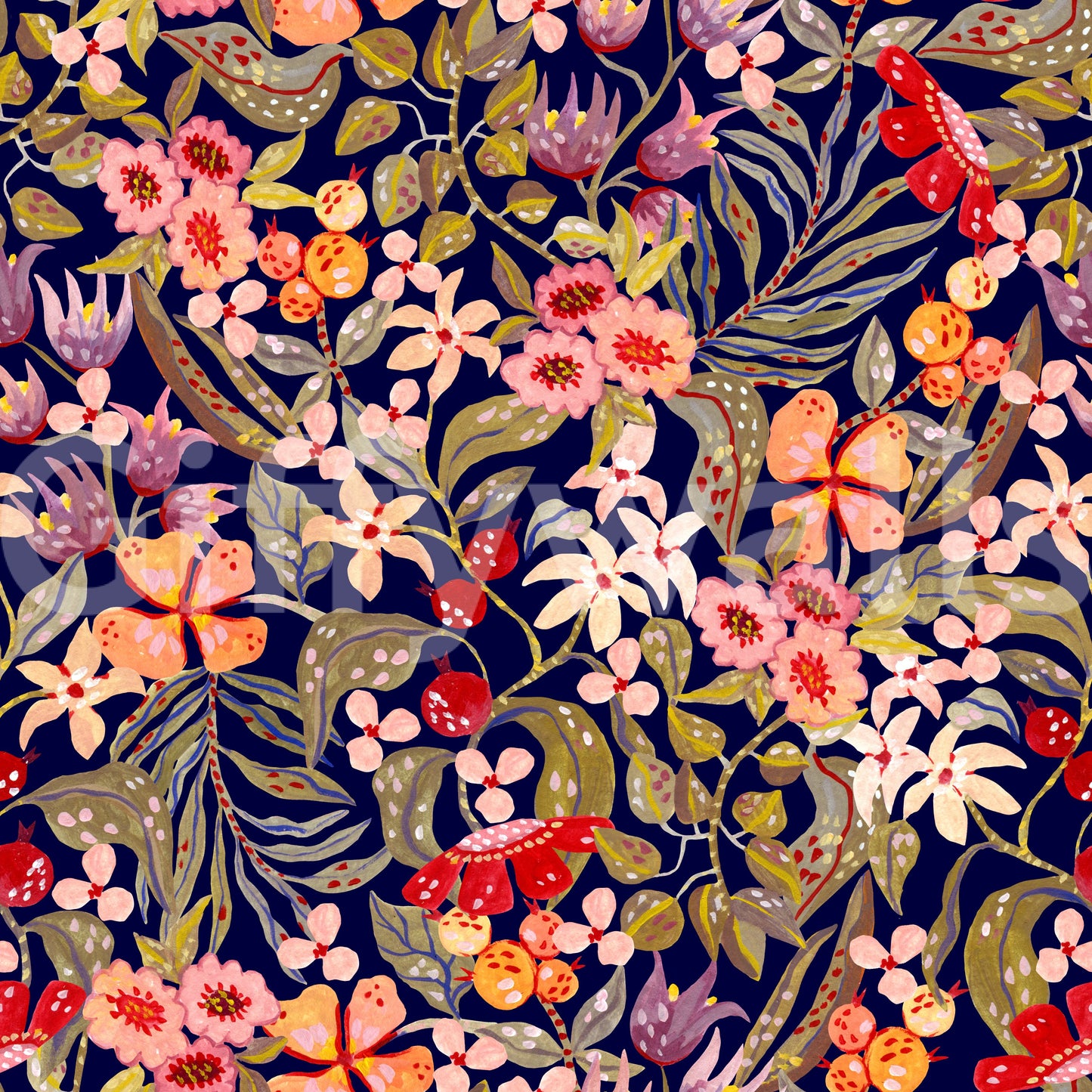 Twilight Berry Orchard Illustration Wallpaper⁠