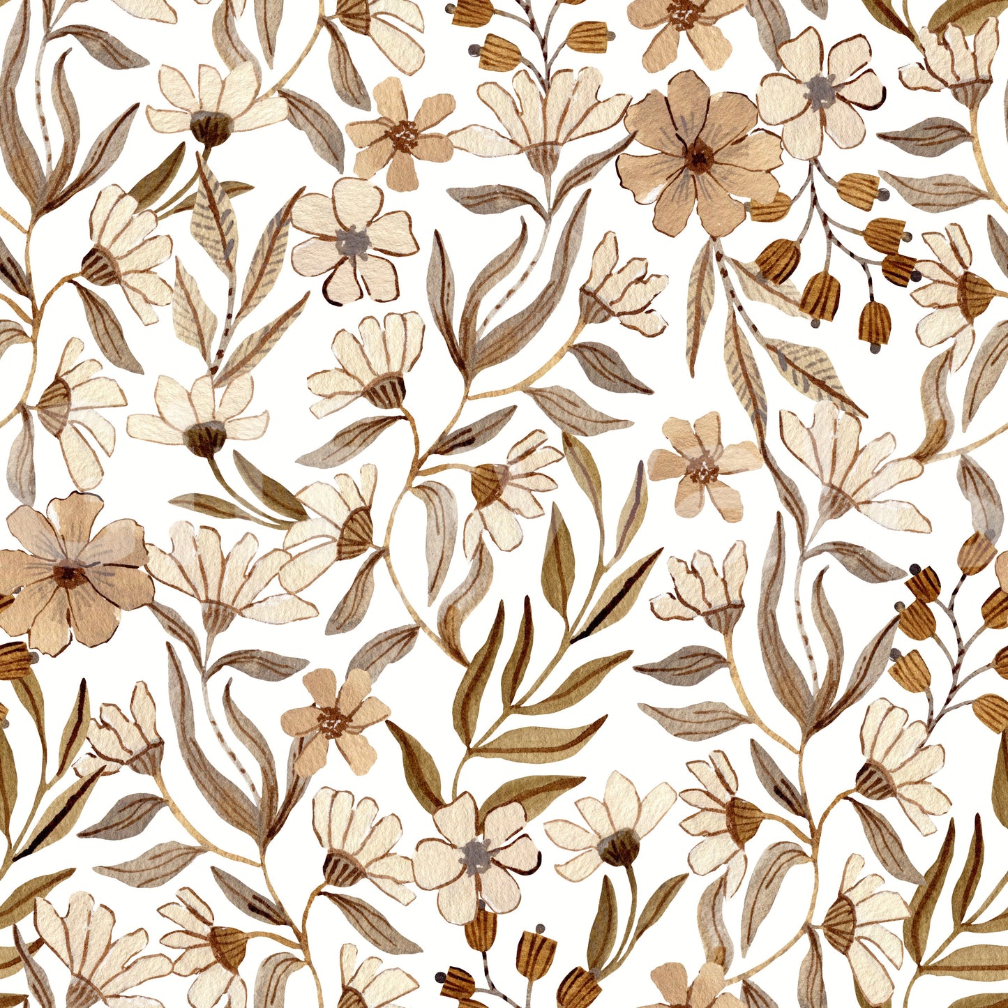 Neutral Watercolor Floral Sketch Wallpaper⁠