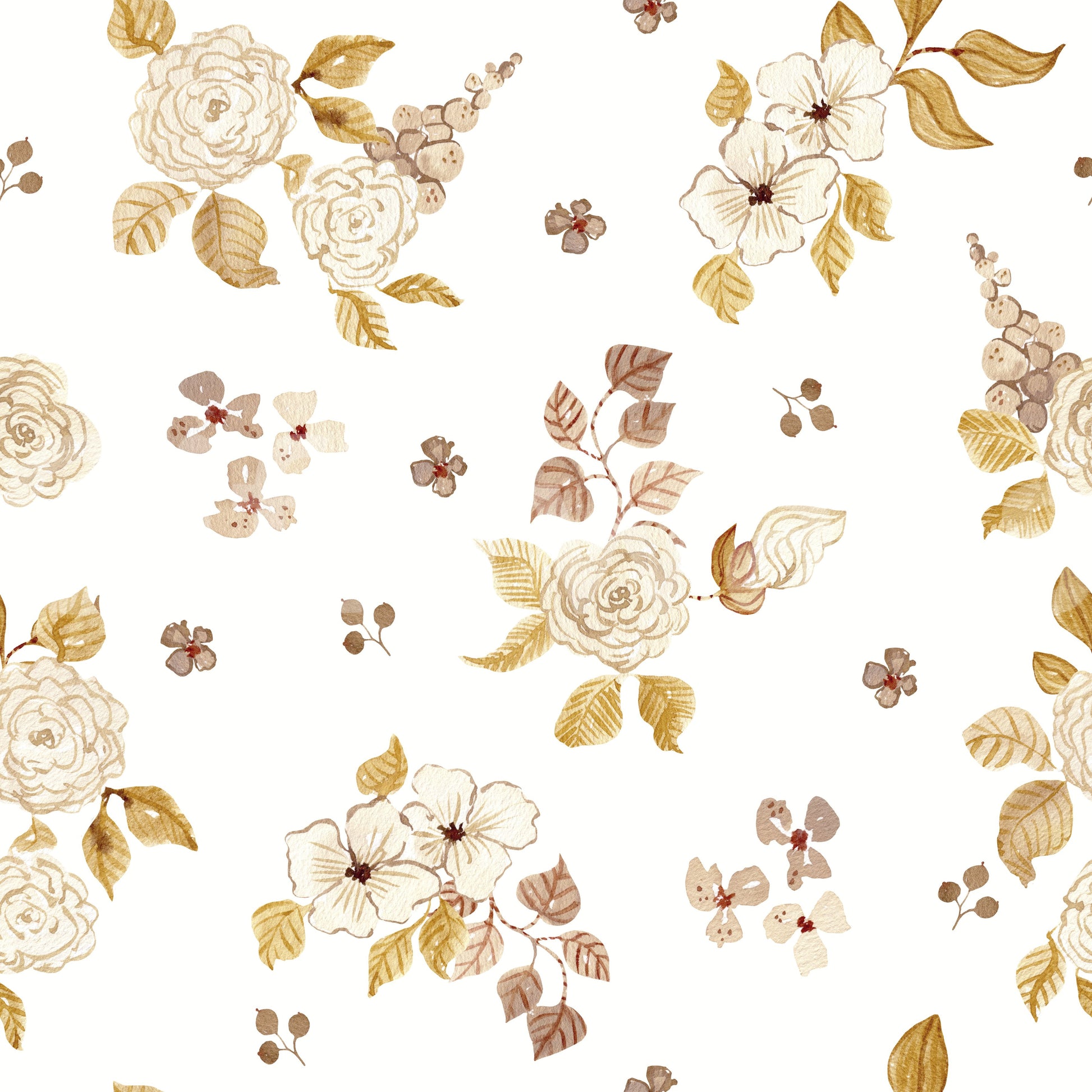 Watercolor Autumn Rose Botanical Wallpaper⁠