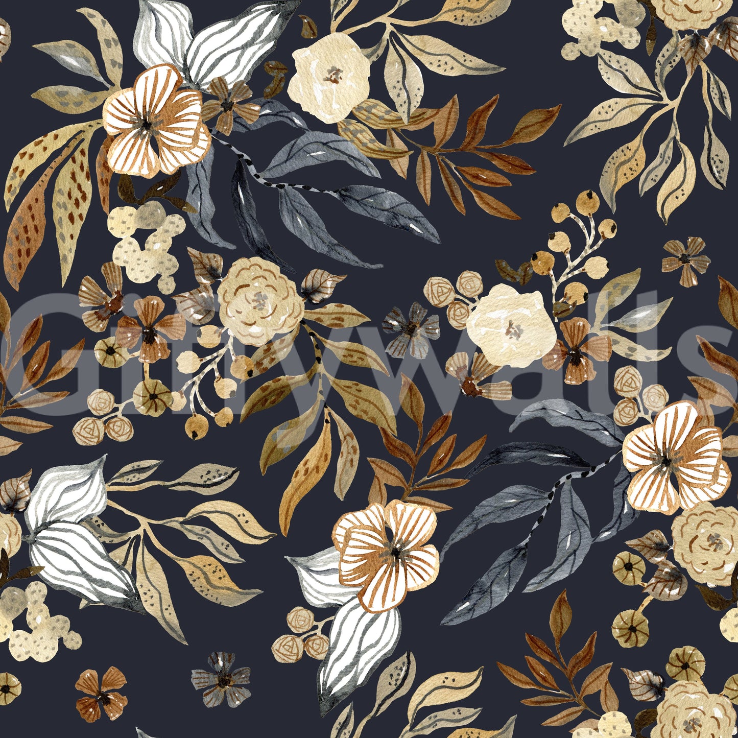 Dark Botanical Floral Illustration Wallpaper⁠