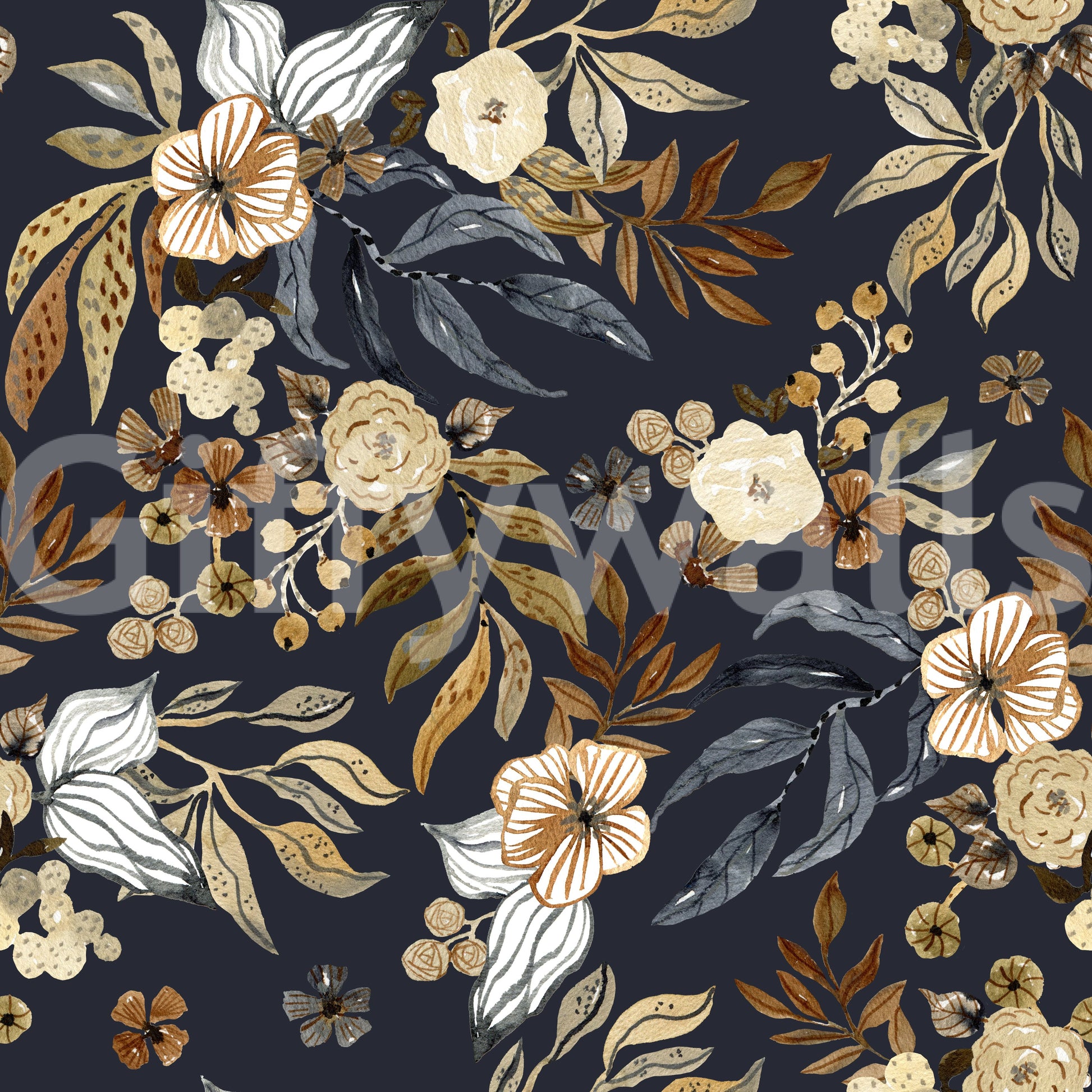 Dark Botanical Floral Illustration Wallpaper⁠