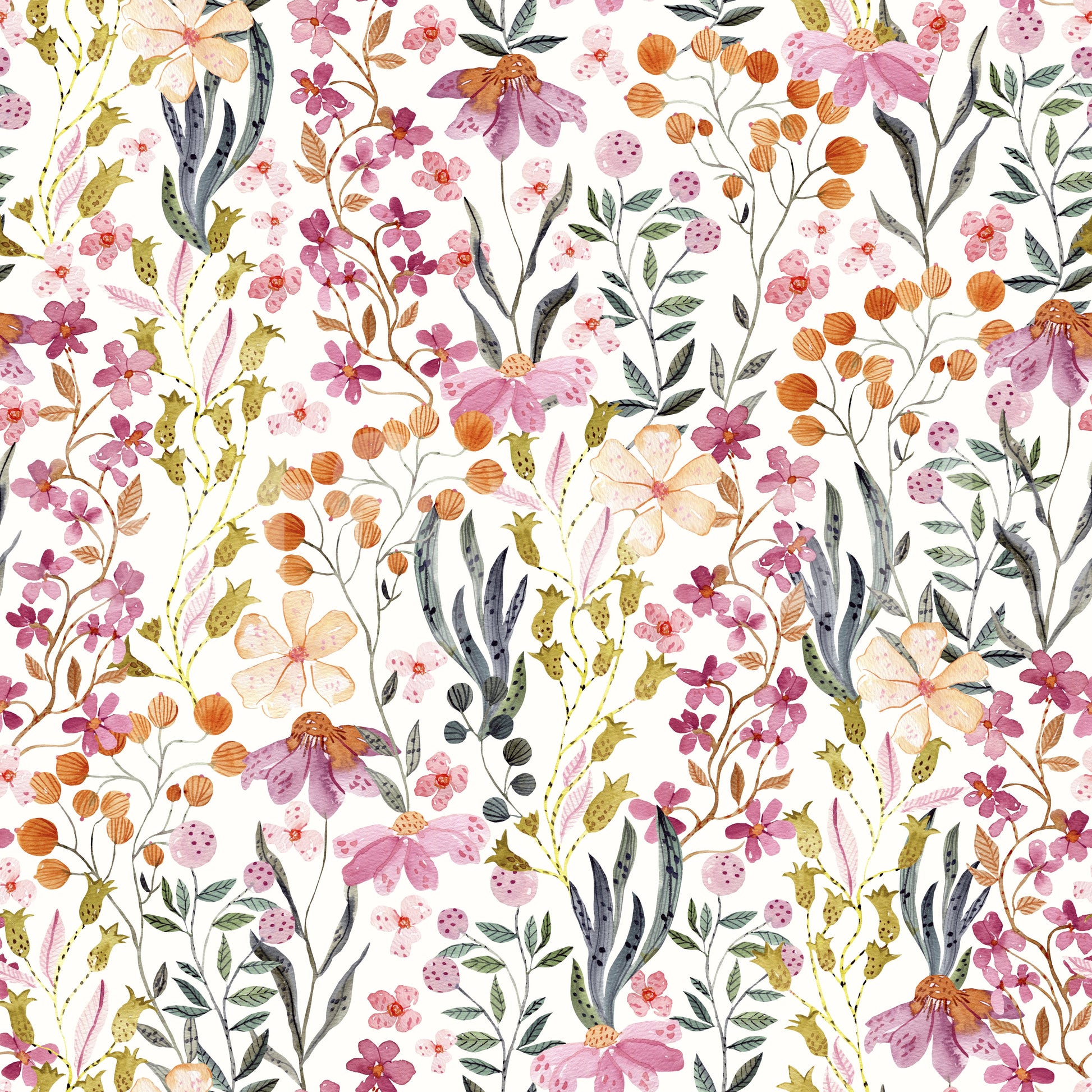 Watercolor Meadow Blooms Wallpaper⁠