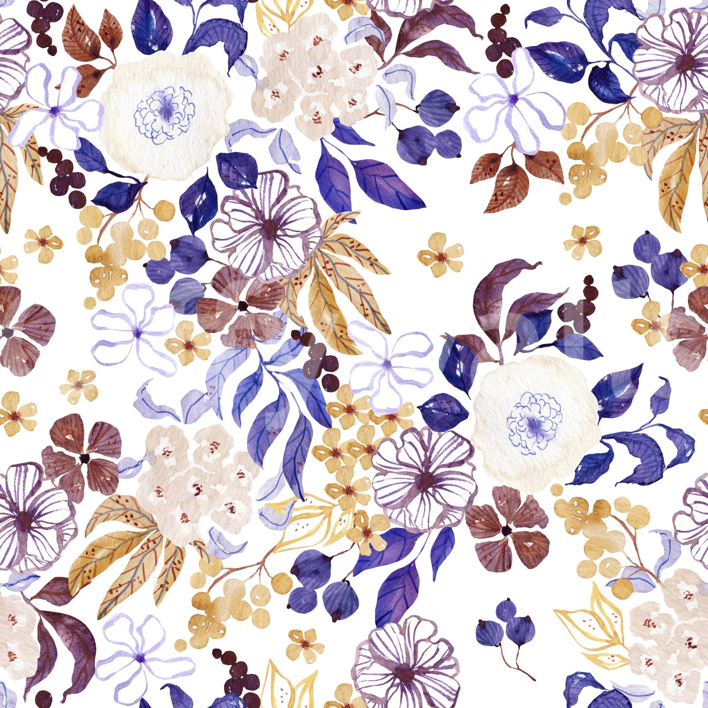 Indigo and Ochre Botanical Garden Wallpaper⁠