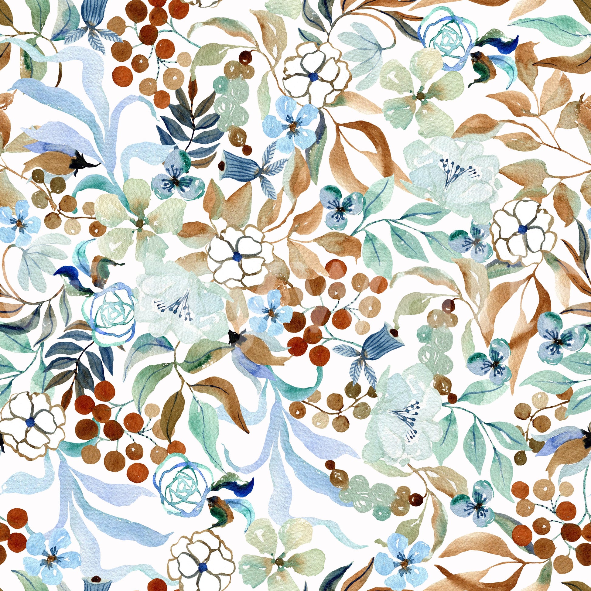 Soft Sage and Blue Meadow Pattern Wallpaper⁠