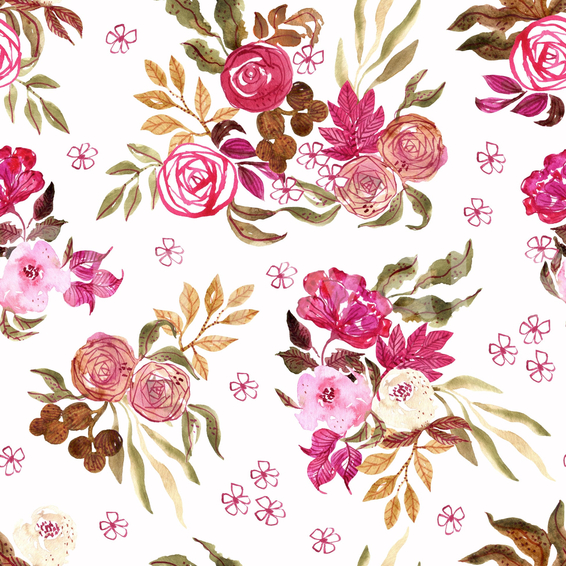 Crimson Rose Watercolor Bouquet Wallpaper⁠
