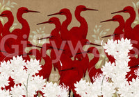 Crimson Herons and White Blossoms Wall Mural