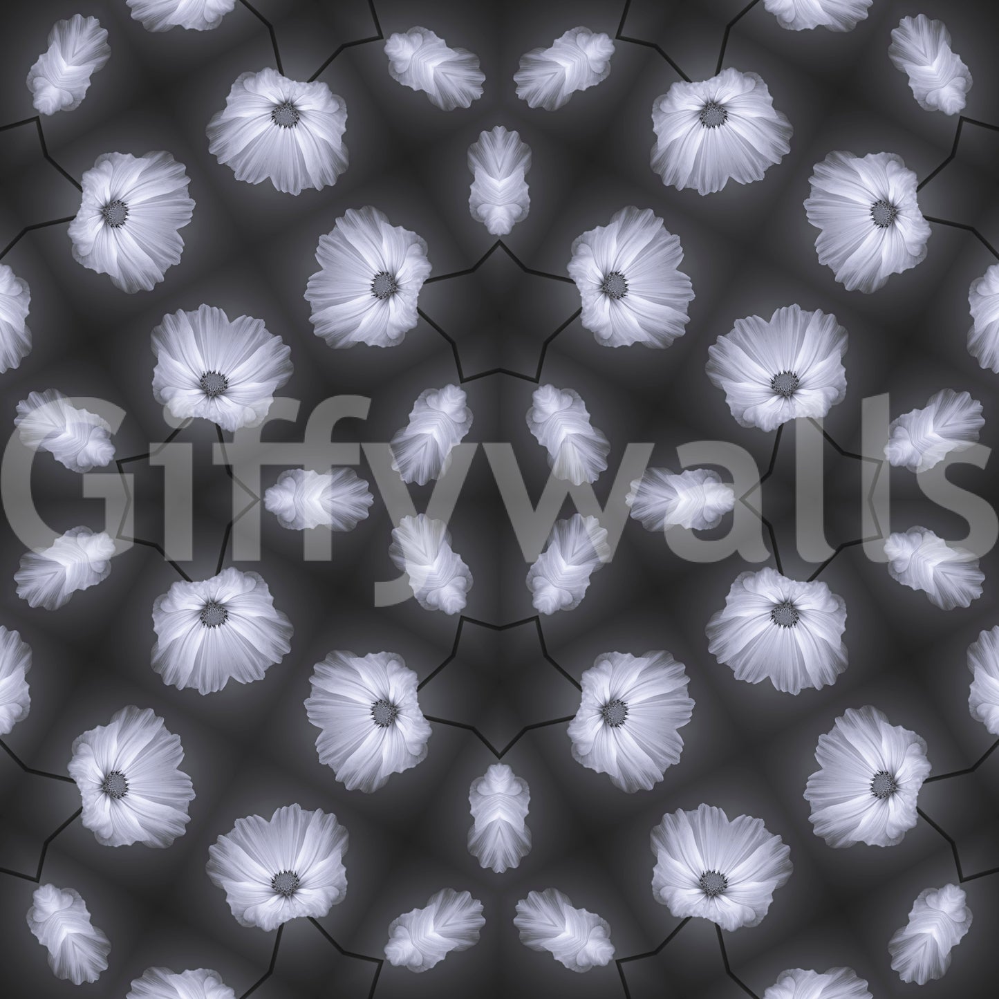 Monochrome Floral Kaleidoscope Wallpaper⁠