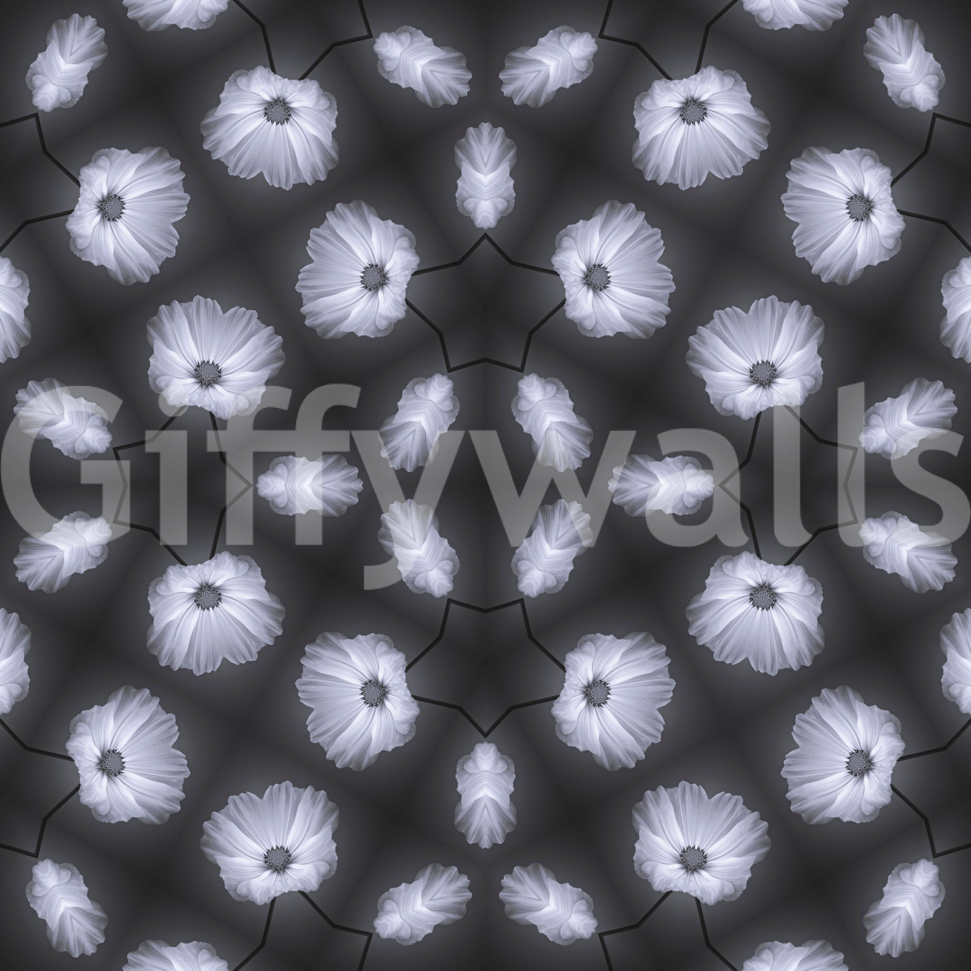 Monochrome Floral Kaleidoscope Wallpaper⁠