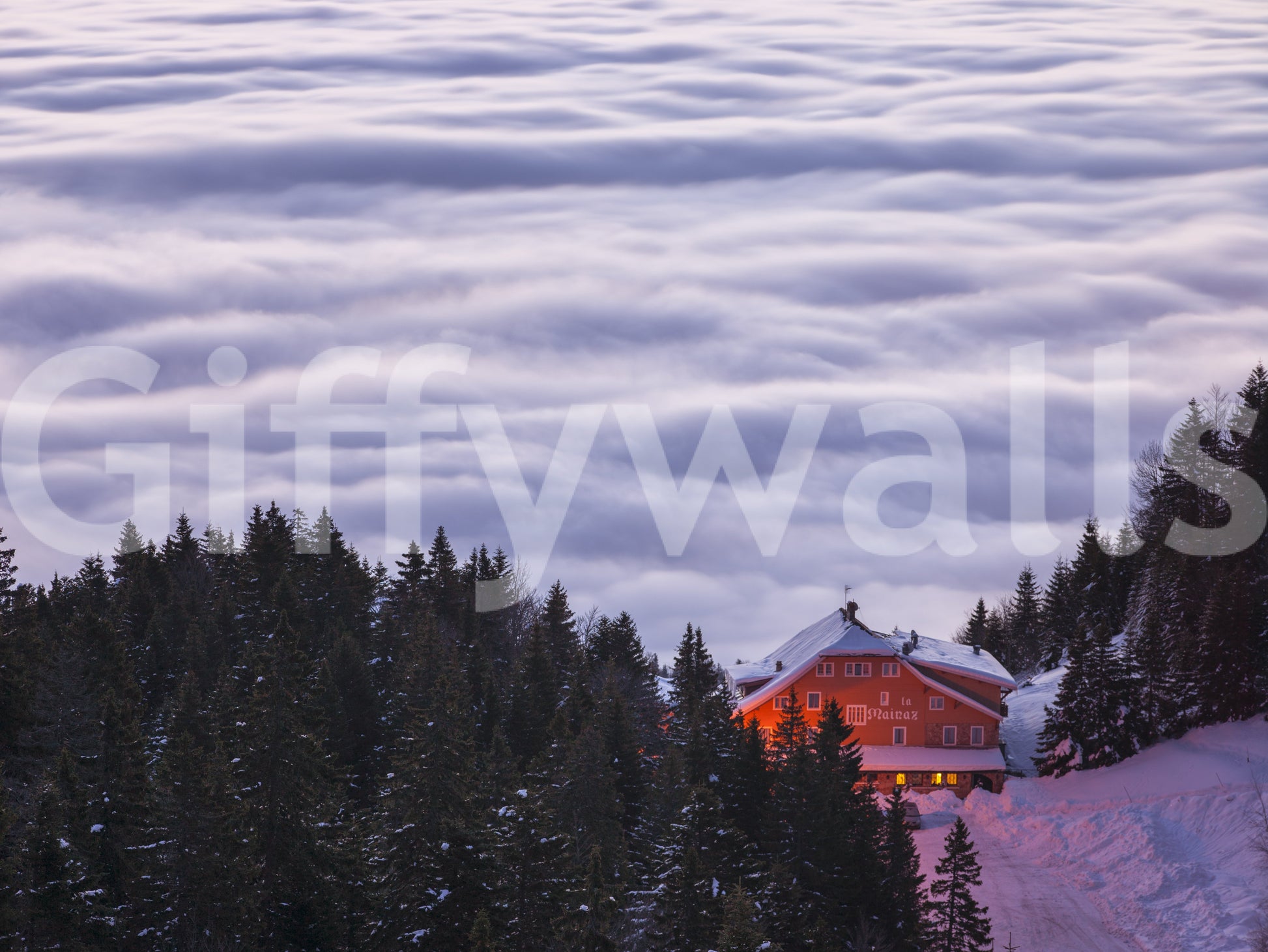 Alpine Chalet Above the Clouds Wallpaper⁠