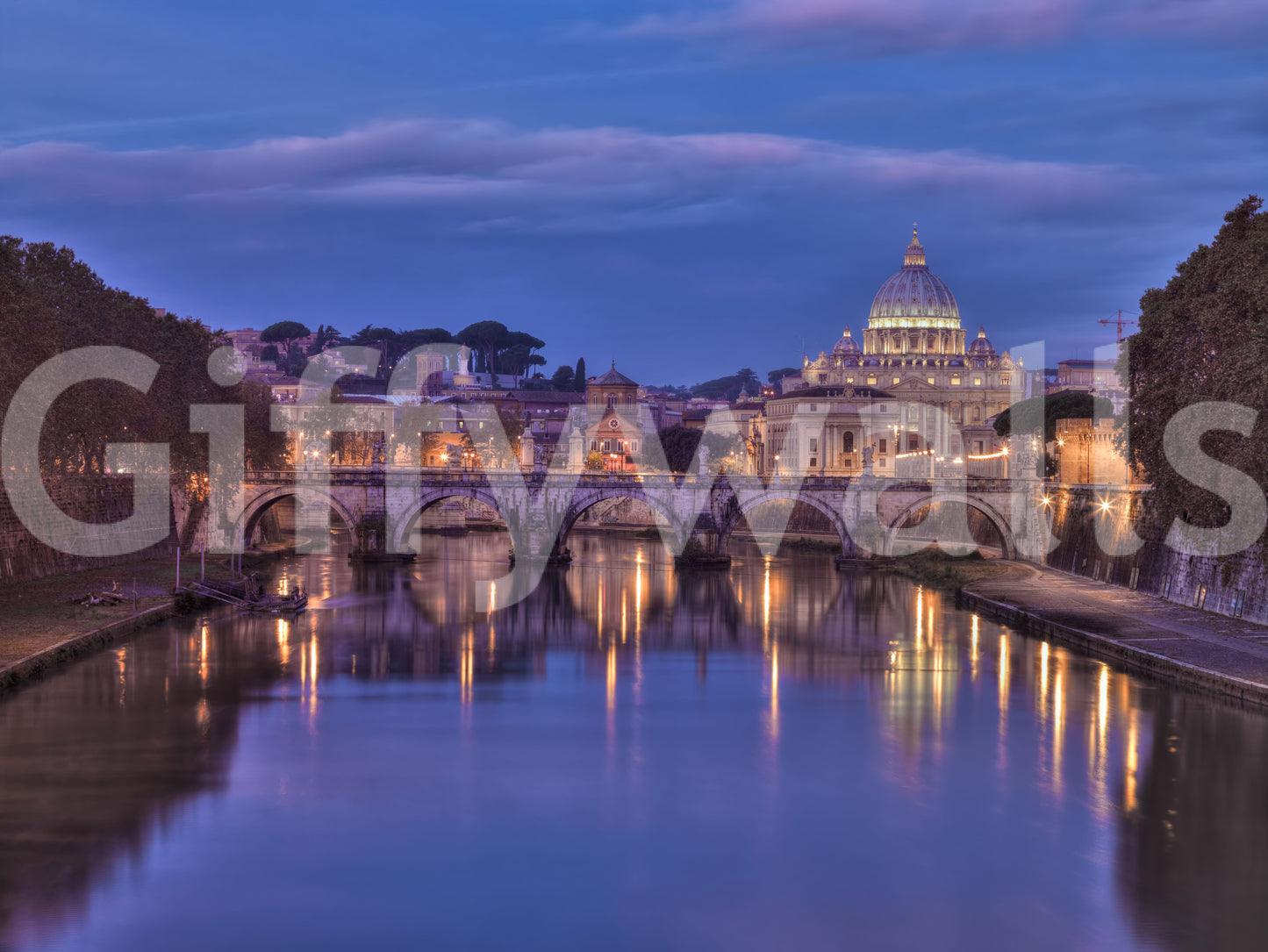 Eternal City Dusk Reflection Wall Mural