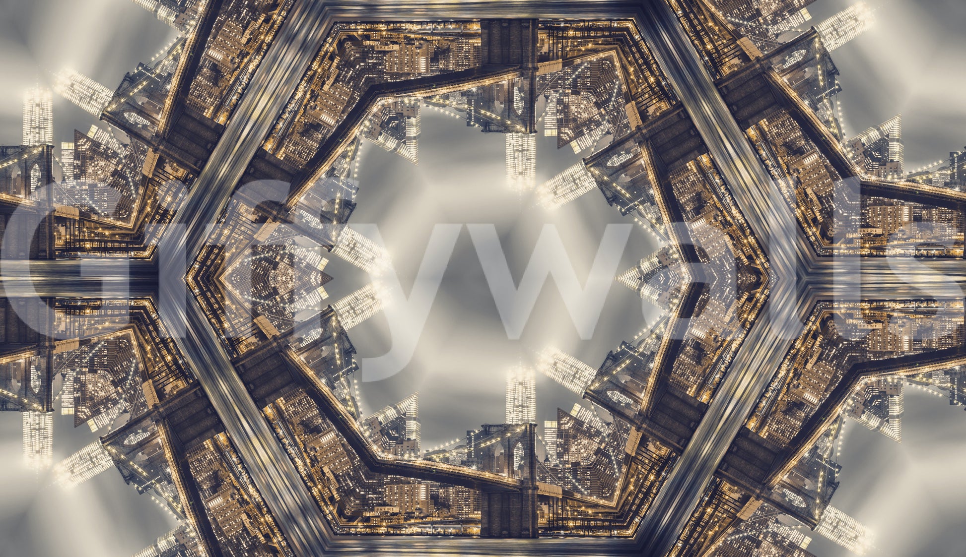 Urban Skyline Starburst Symmetry Wallpaper⁠