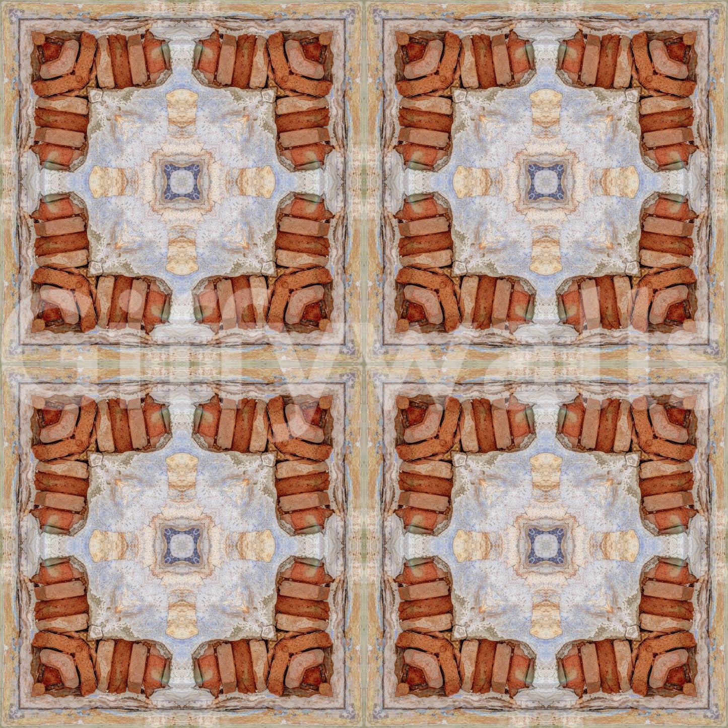 Aged Masonry Geometric Mosaic Wallpaper⁠