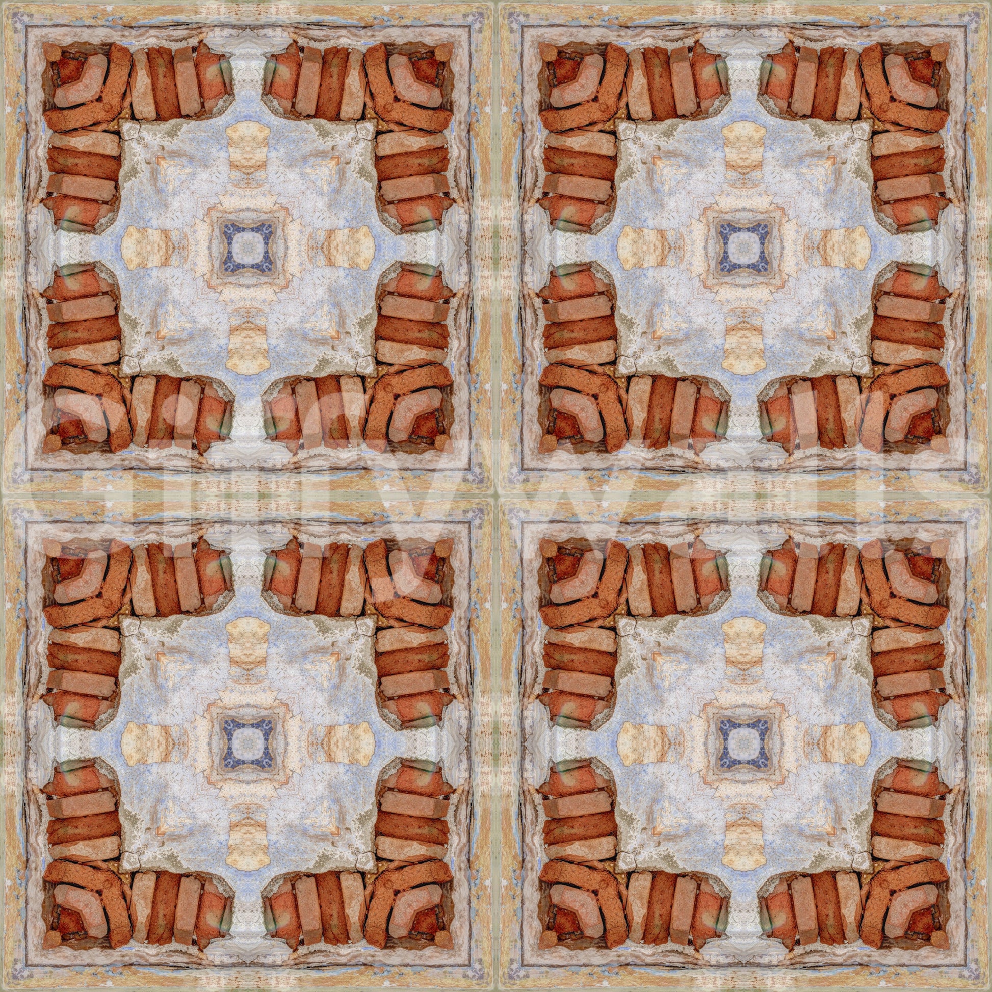 Aged Masonry Geometric Mosaic Wallpaper⁠