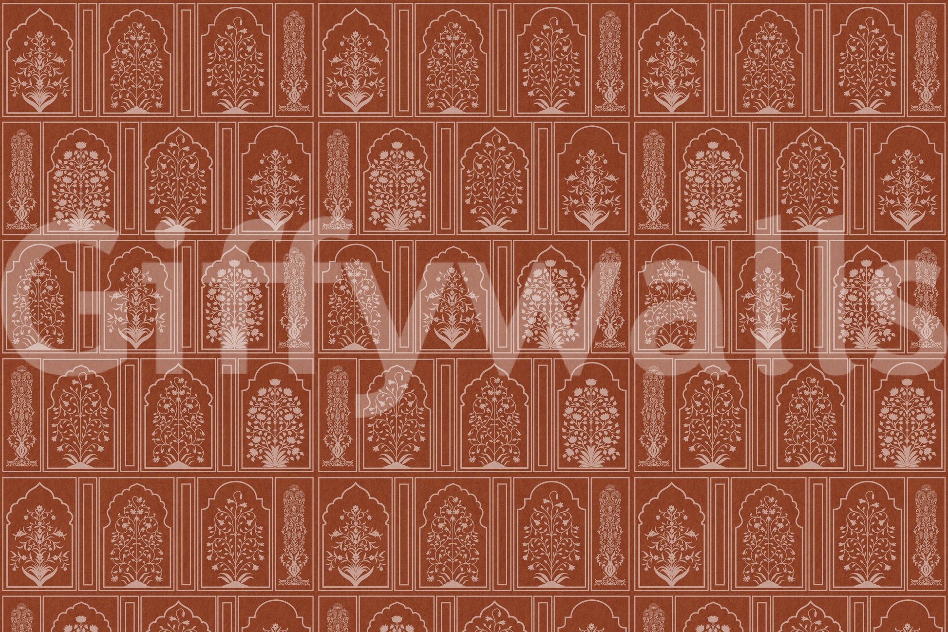 Mughal Terracotta Floral Archway Wall Mural