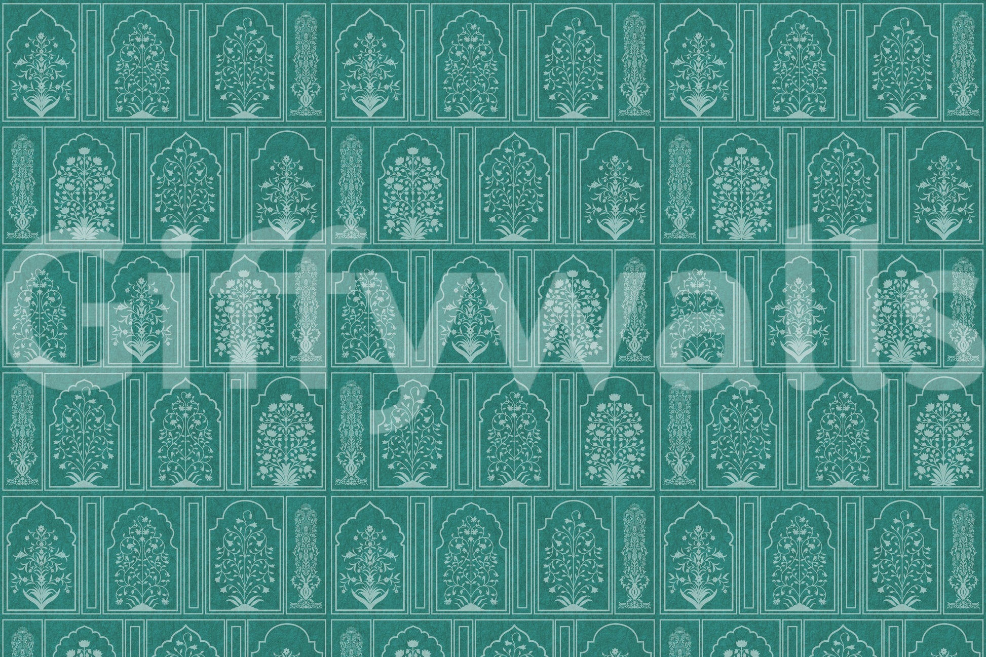 Mughal Garden Teal Archways Wall Mural