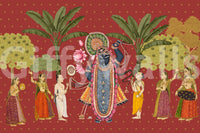 Krishna and Gopis Traditional Indian Art Wall Mural