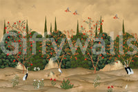 Botanical Pomegranate Orchard Illustration Wall Mural