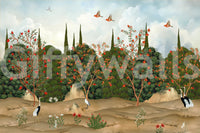 Orchard of Cranes and Pomegranates Wall Mural