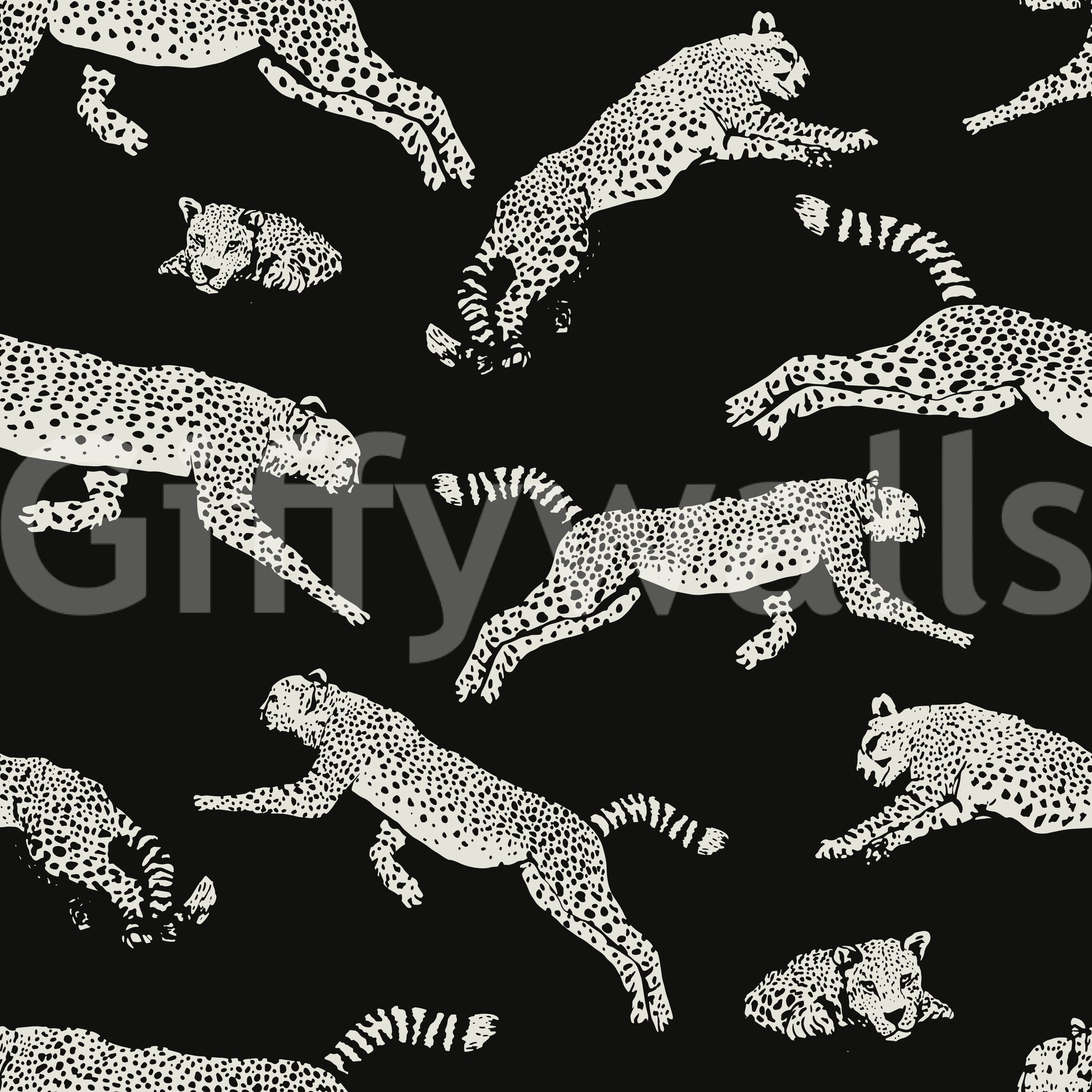 Monochrome Cheetah Motion Pattern Wallpaper⁠