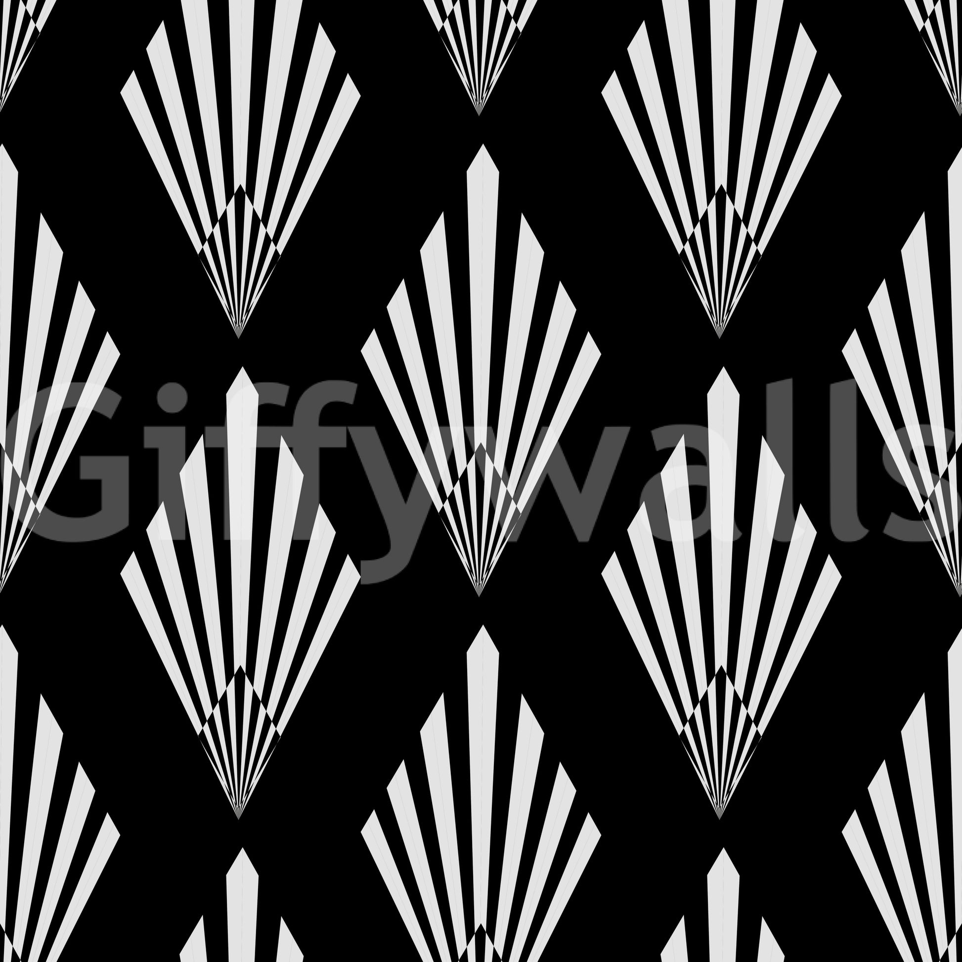 Monochromatic Art Deco Fan Pattern Wallpaper⁠