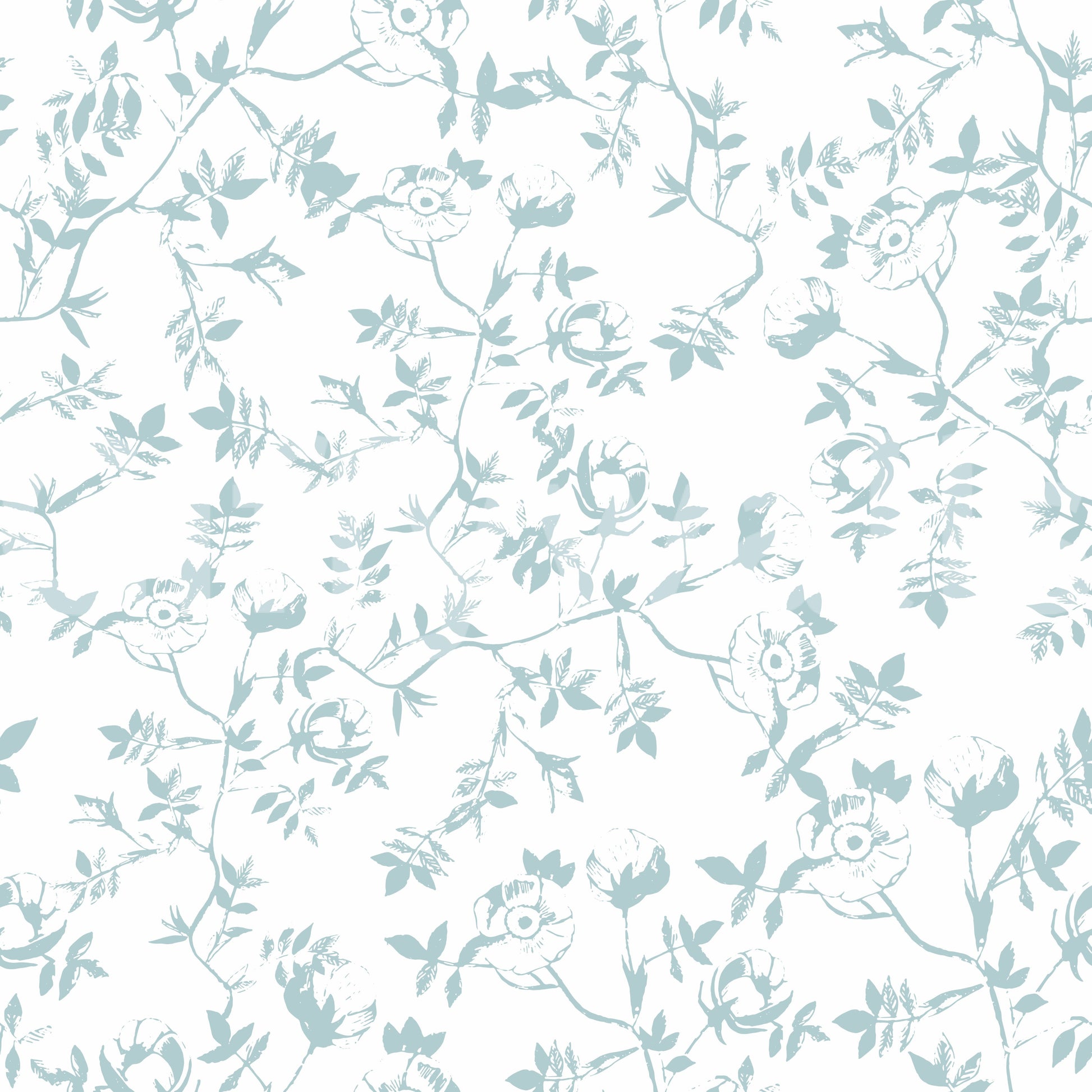 Serene Blue Floral Sketch Wallpaper⁠