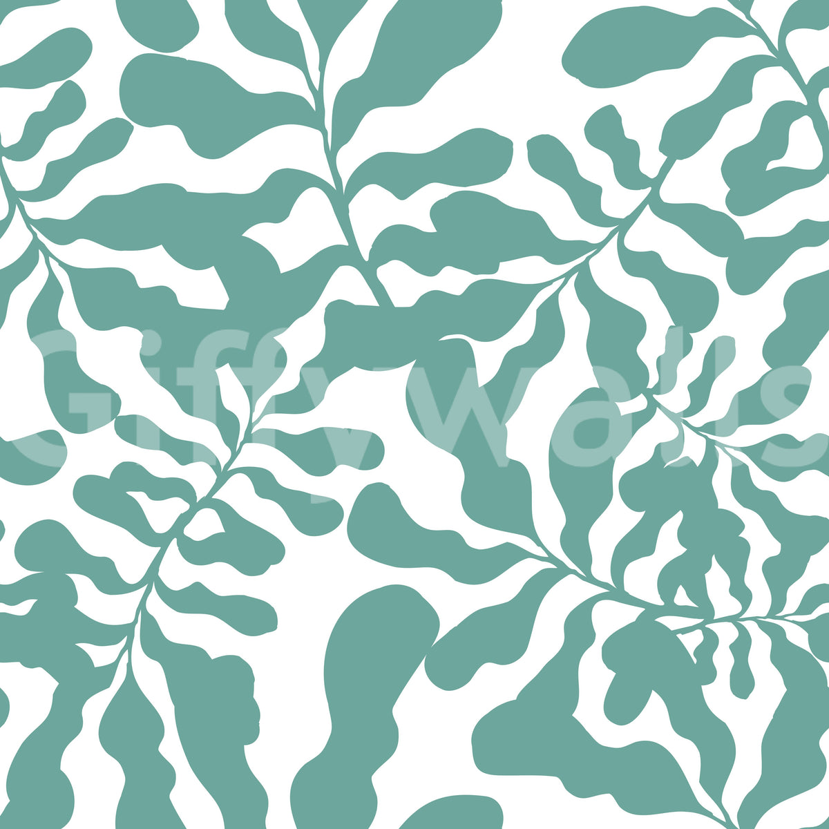 Sage green botanical leaf trail wallpaper pattern detail GD12272