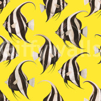 Black and cream angelfish on yellow wallpaper pattern detail GD12276