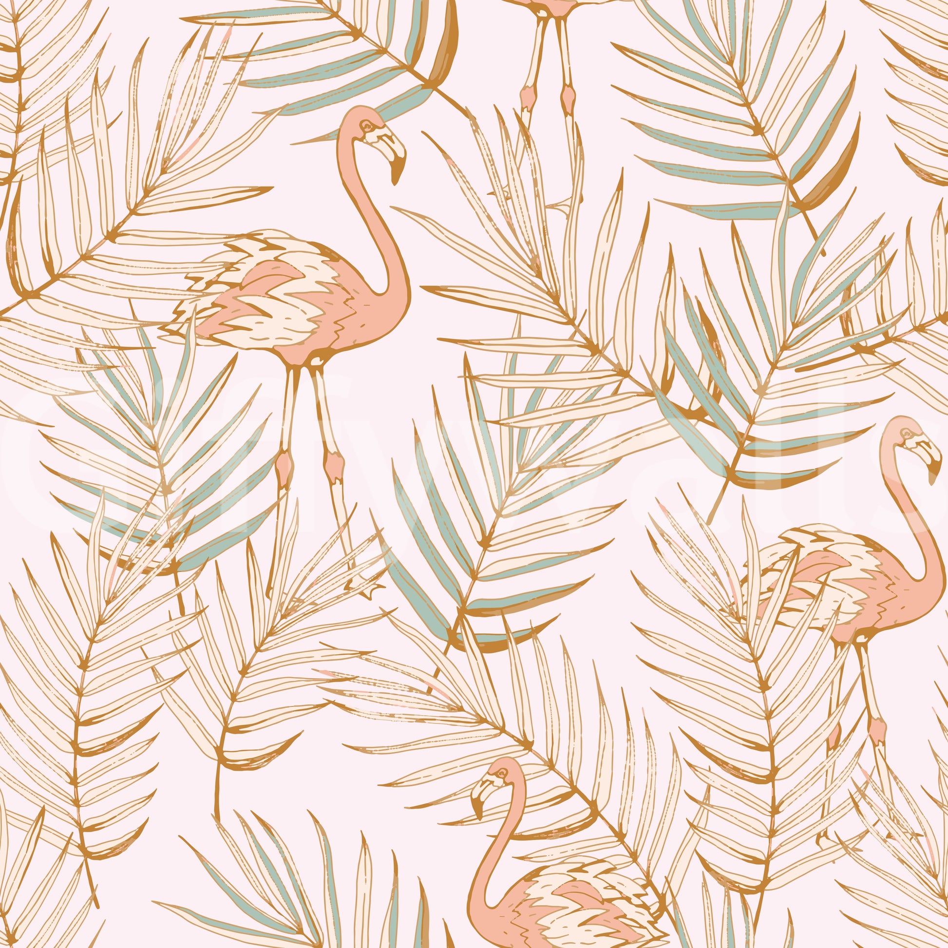 Pink Flamingo Tropical Palm Retreat Wallpaper⁠
