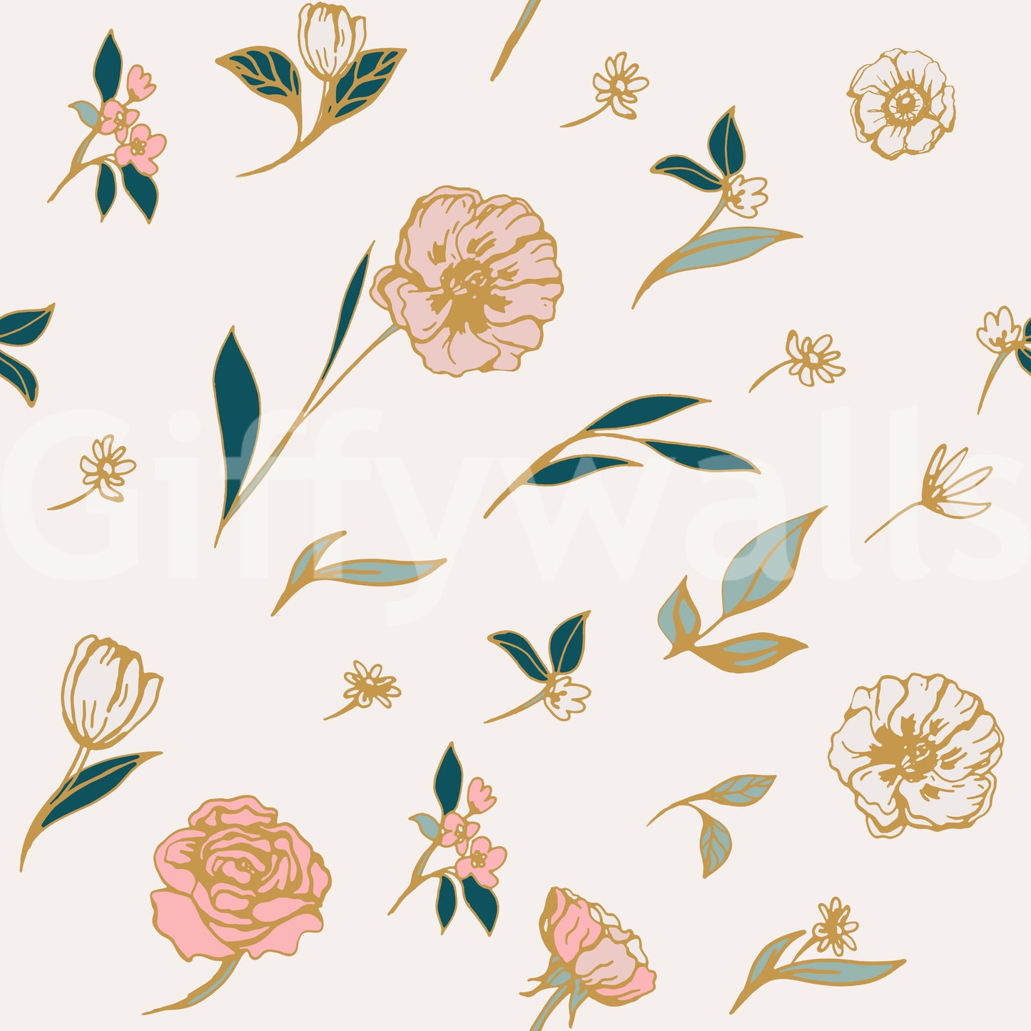 Soft Blush Floral Sketch Wallpaper⁠