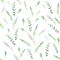 Close-up of minimalist greenery pattern wallpaper showing green leaves and lavender sprigs GD12282