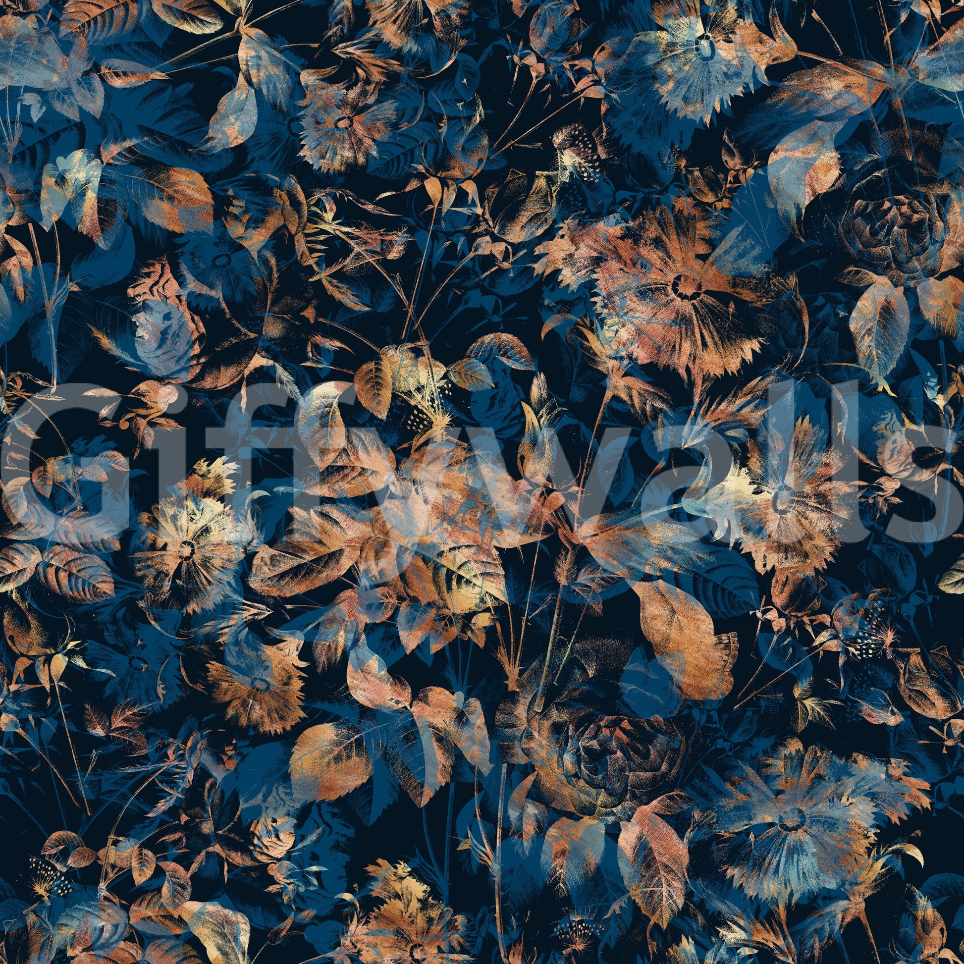 Midnight Copper Floral Bloom Wallpaper⁠