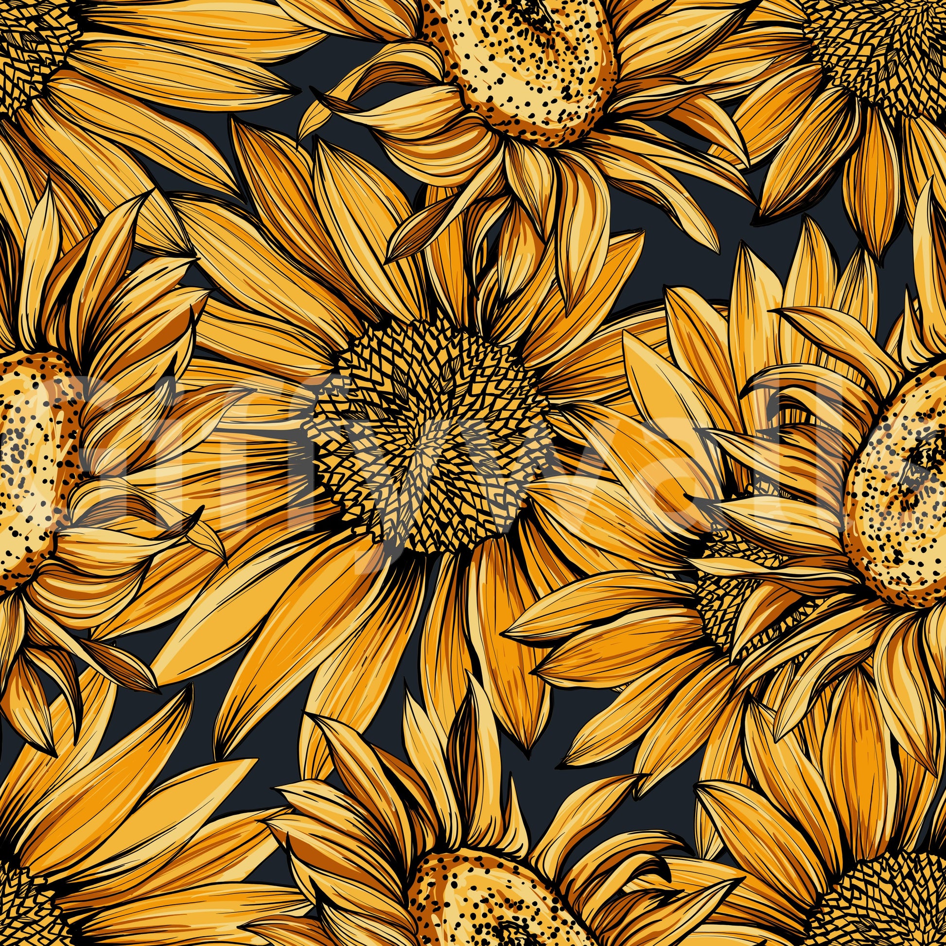 Golden Sunflower Botanical Illustration Wallpaper⁠