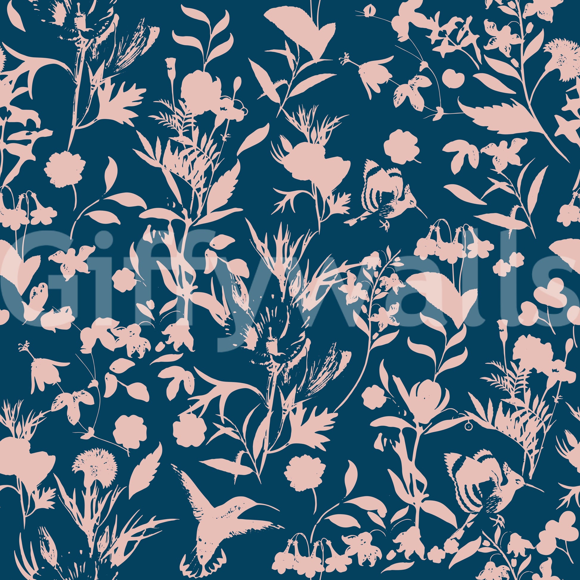 Midnight Flora Silhouette Wallpaper⁠