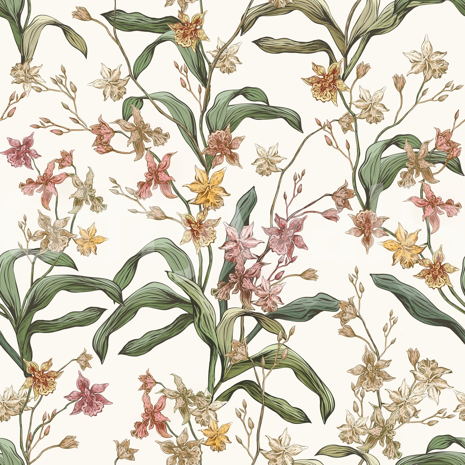 Vintage Botanical Orchid Trail Wallpaper⁠